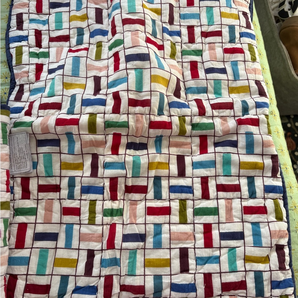 Anthropologie Multicolor Geometric Quilt and two matching shams